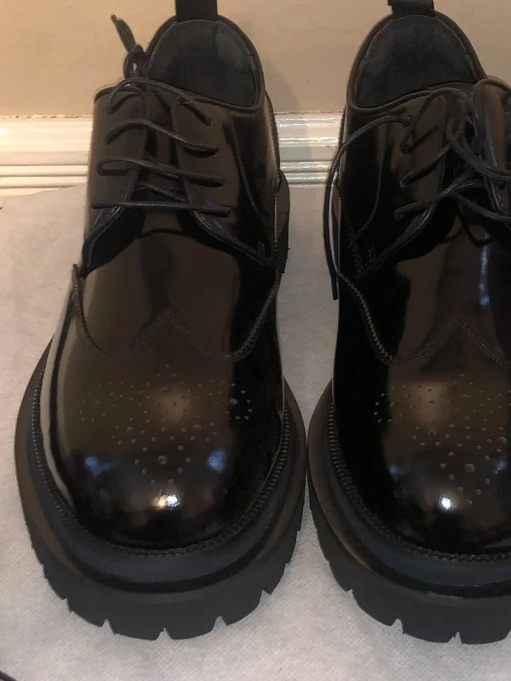 NIB DIVINCH Mens Black Leather Wingtip Brogue Lug Sole Derby Shoes Size 13